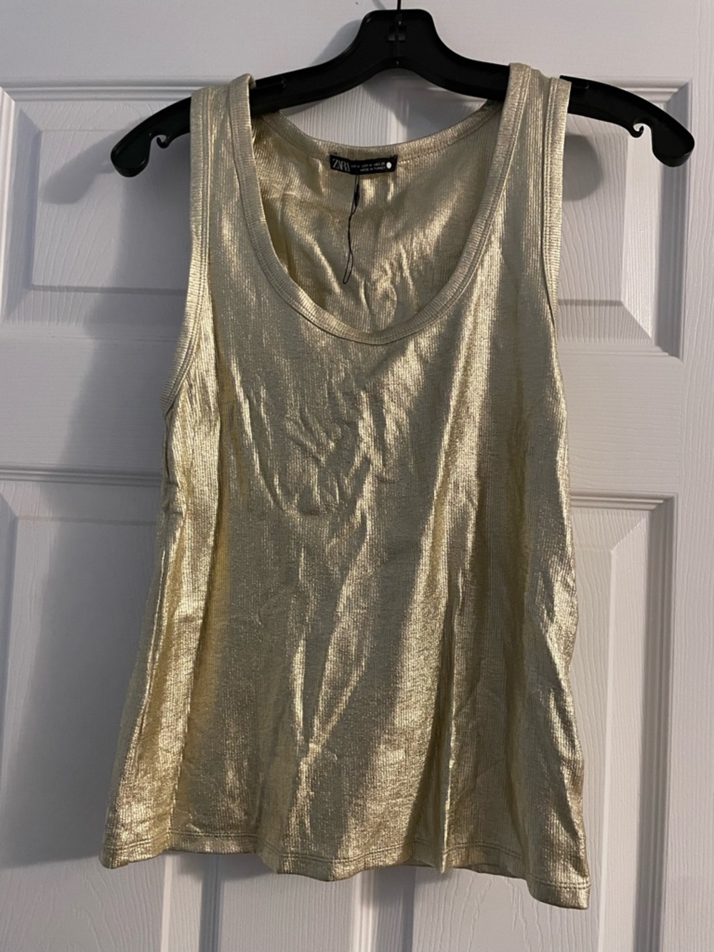 Zara Shimmery Gold Scoop Neck Tank Top